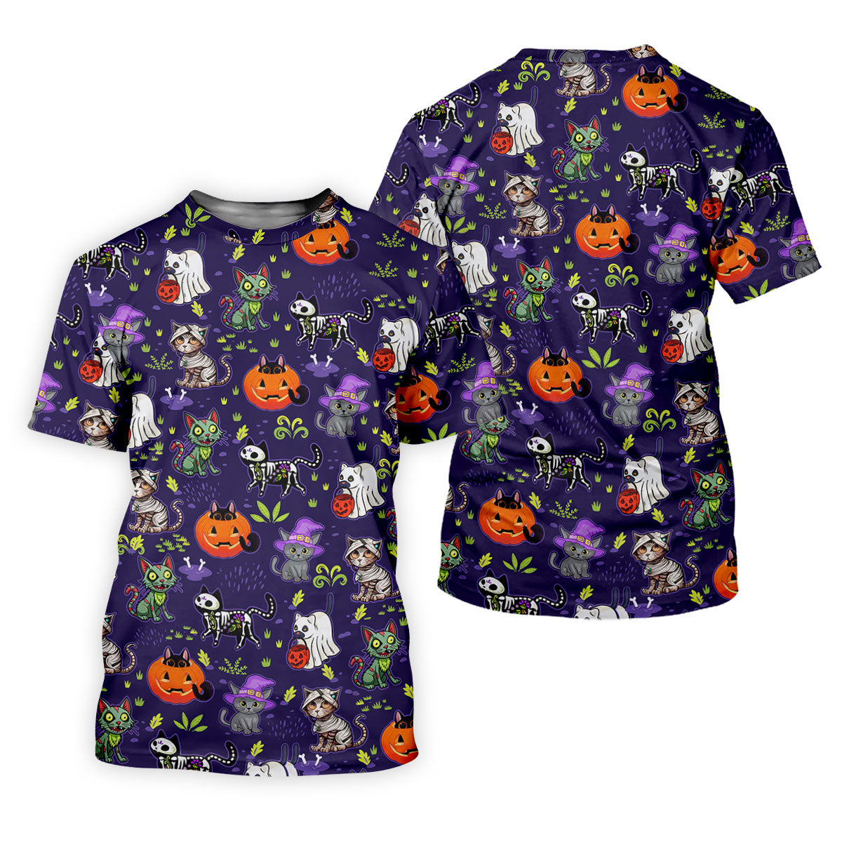 Purple Halloween Cats And Pumpkin Fun Men's Golf Polos, Cute Golf Outfit, Polo ShirtFor Men
