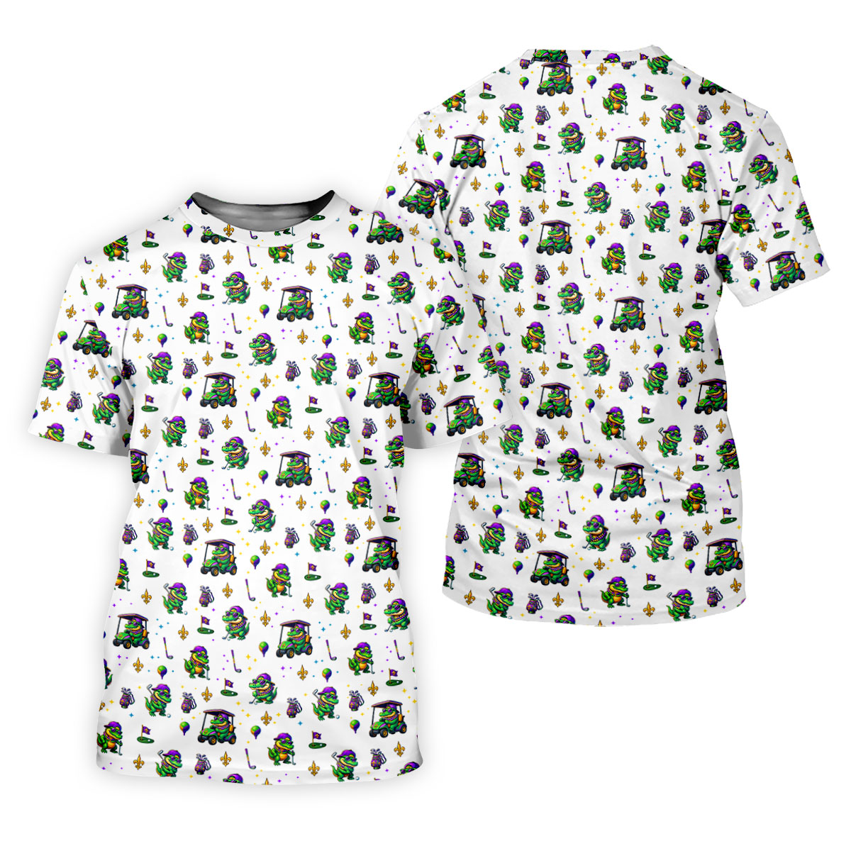 Funny Crocodile Mardi Gras Golf Shirts, White Golf Shirt, Festive Women Golf Top, Ladies Golf Shirts