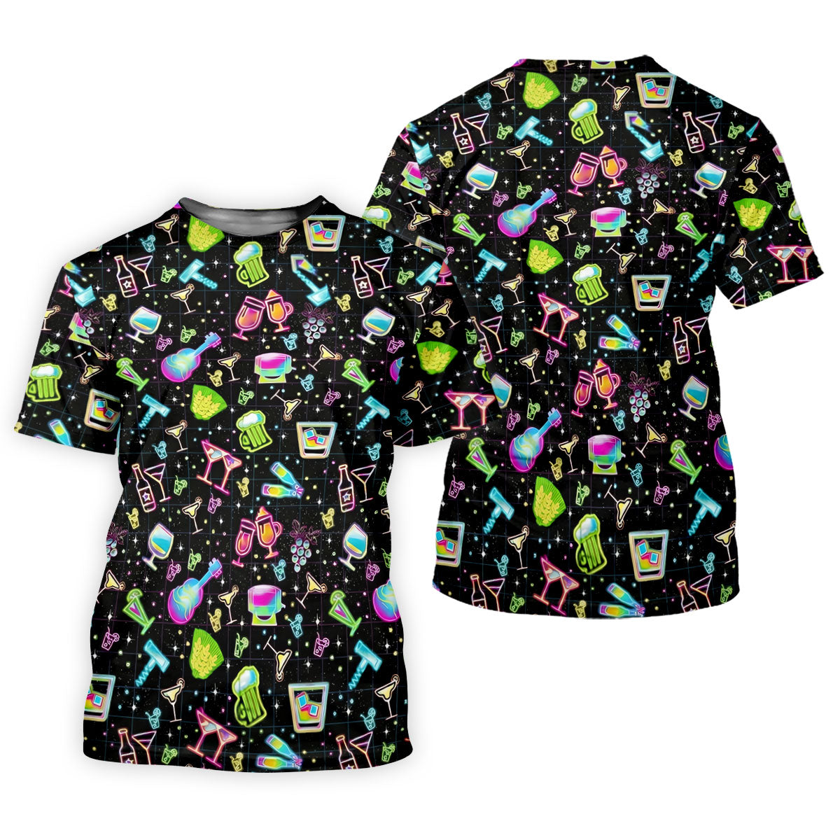 Neon Cocktail Party Pattern Golf Shirt, Women's Golf Shirt, Hawaiian Golf Shirt