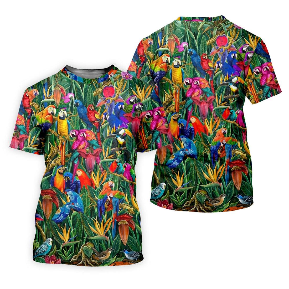 Tropical Colorful Parrots Rainforest Bird Print Golf Polo, Hawaiian Golf Shirt, Women's Golf Apparel