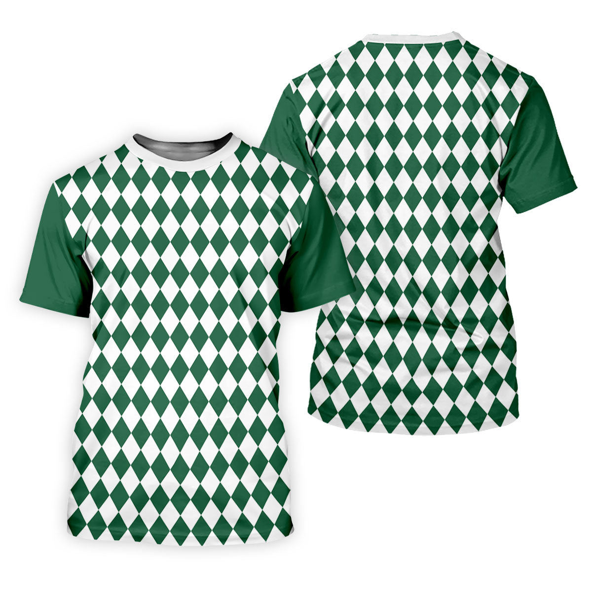 Green And White Argyle Pattern Retro Golf Shirt, Golf Tops For Men, Golf Shirts For Men, Polo For Men