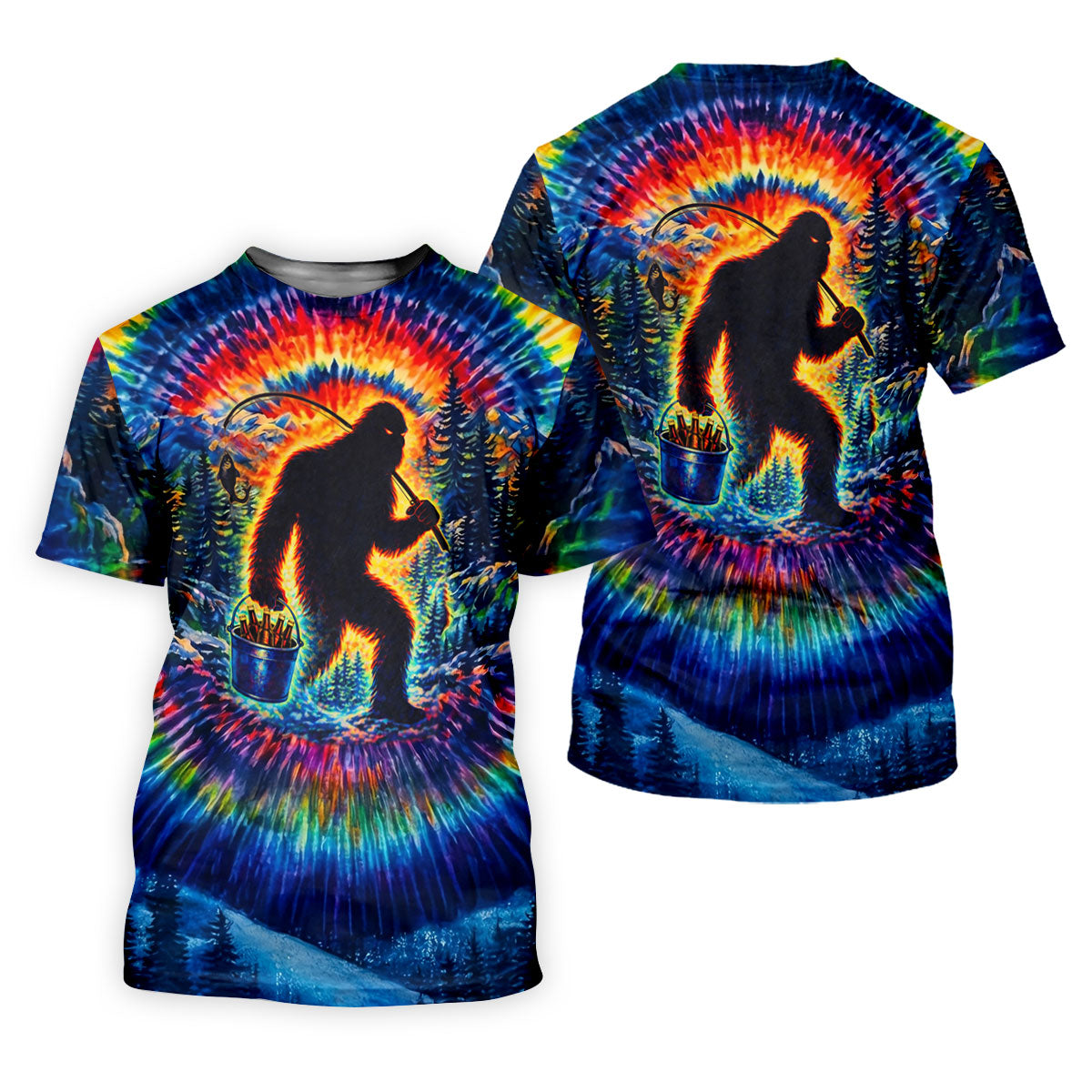 Tie Dye Bigfoot Fishing Forest Golf Shirt, Mens Golf Apparel, Printed Golf Shirts