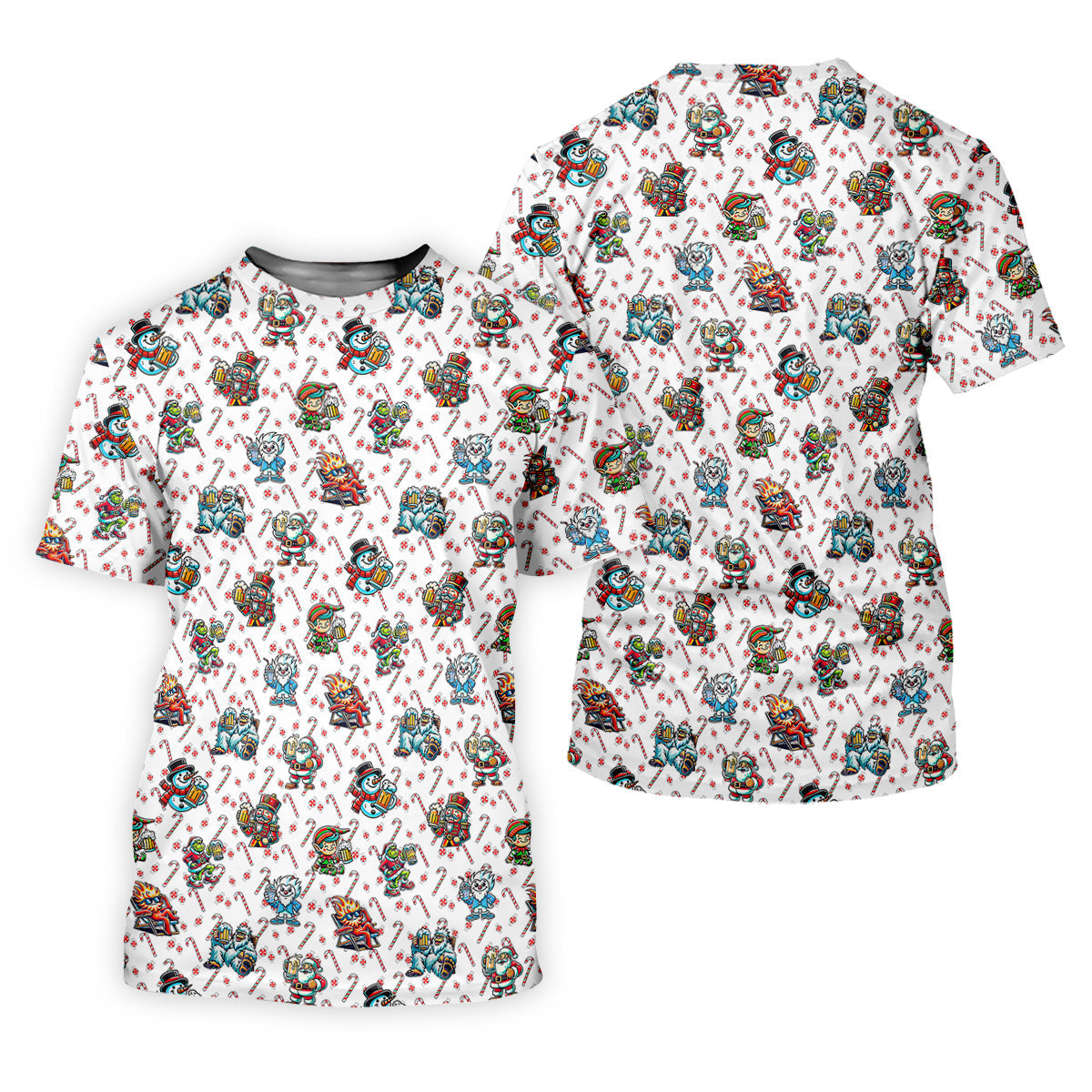 Christmas Character Beer Candy Cane Pattern Golf Tops For Men, Christmas Golf Shirt, Polo ShirtFor Men