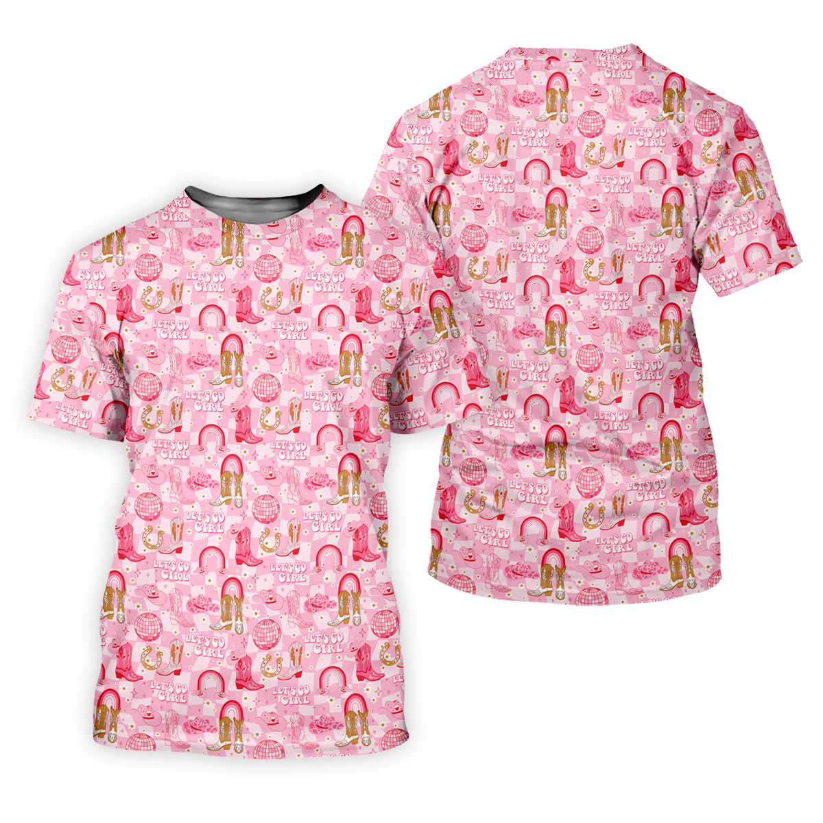 Let's Go Girl Pink Checkered Western Cowgirl Golf Tops For Men, Polo Shirtor Men, Golf Shirts For Men