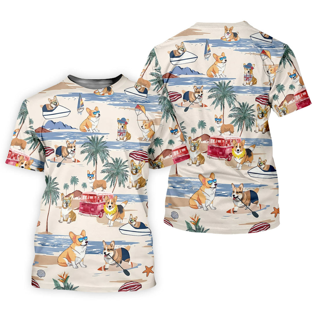 Cute Corgi Beach Vacation Tropical Golf Polo Shirt, Golf Shirts For Women, Women's Golf Apparel