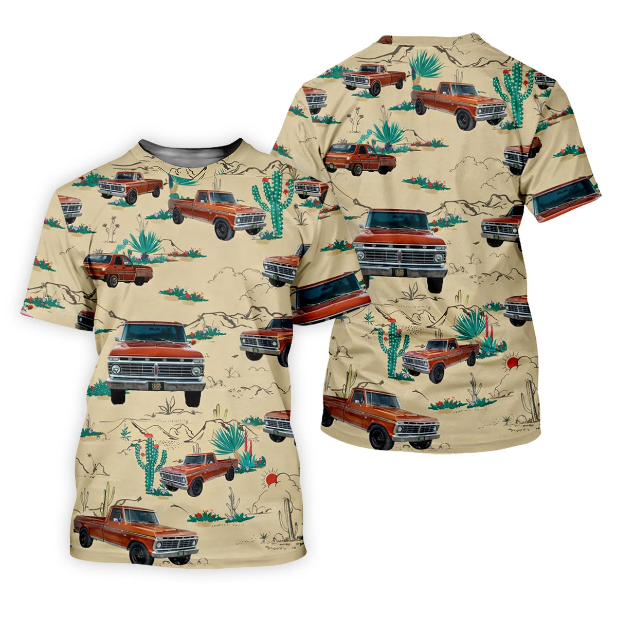 Personalized Pickup Truck Golf Shirt, Southwestern Desert Cactus Pattern, Golf Shirt For Women