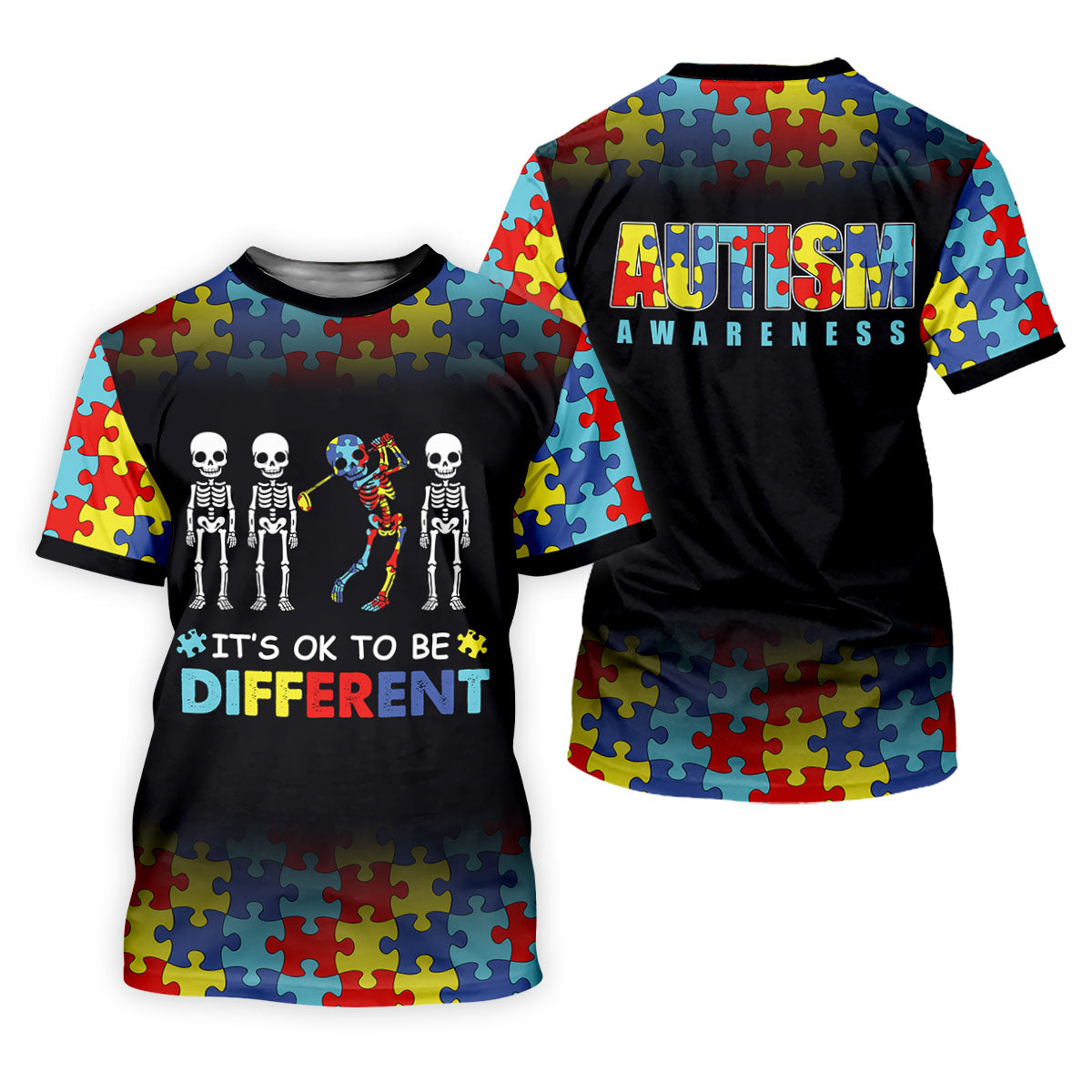It's Ok To Be Different Women Polo Shirt, Autism Awareness Puzzle Pattern Black Fade Golf Shirts For Women, Autism Golf Shirt