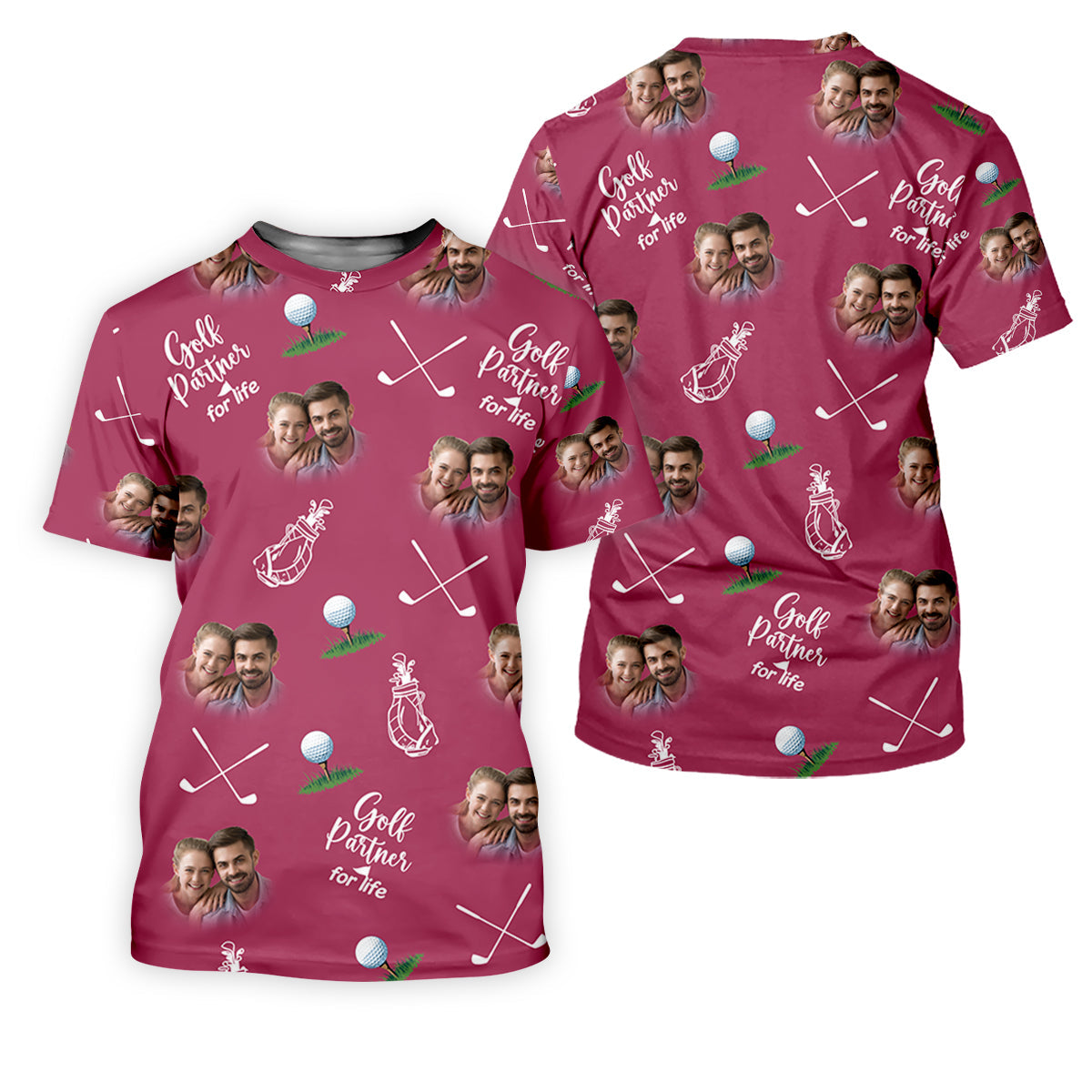 Golf Partner For Life Custom Photo Pink Purple Women Golf Top, Valentines Golf Gift, Ladies Golf Polos