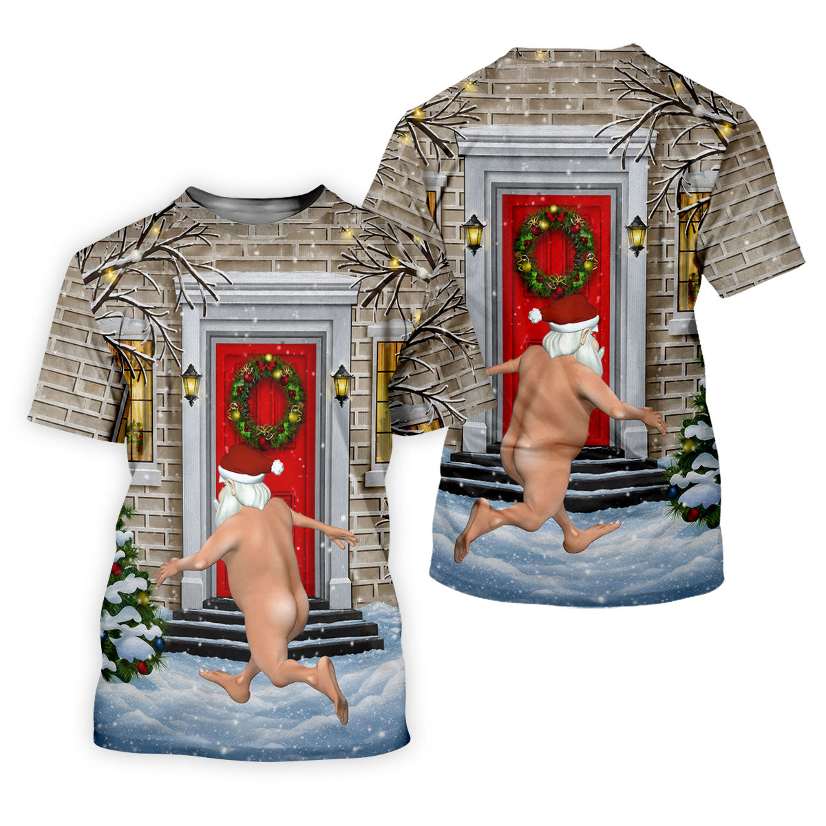 Men's Streaking Santa Doorbell Golf Shirt, Christmas Golf Shirt, Golf Apparel For Men