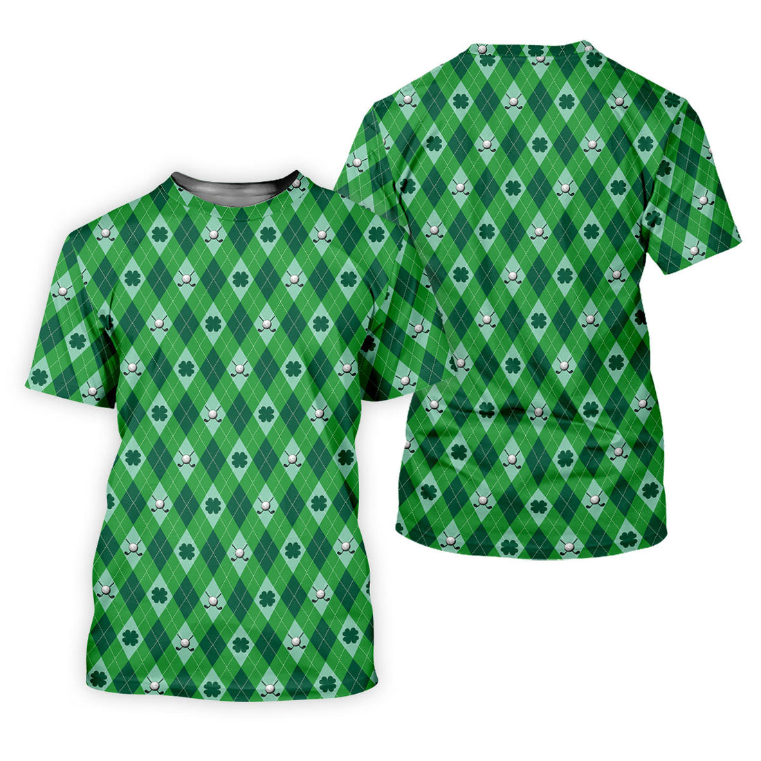 Lucky Four Leaf Clover Golf Ball Pattern Argyle Pattern St Patrick's Day Golf Shirt, Women's Golf Tops