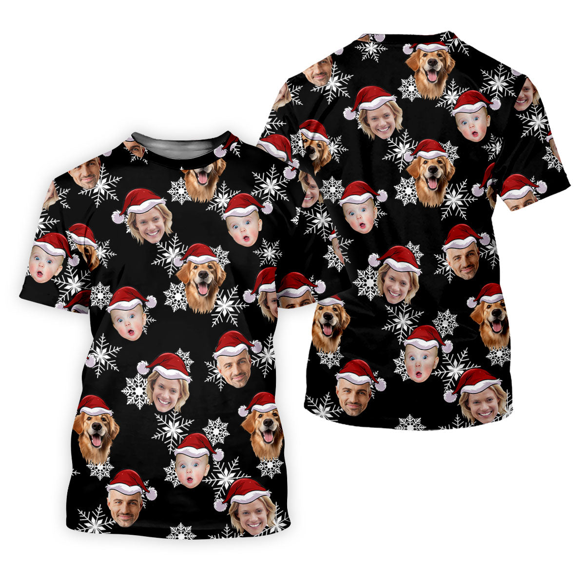 Custom Face Black Christmas Women's Golf Tops, Ladies Golf Shirts, Christmas Golf Gift