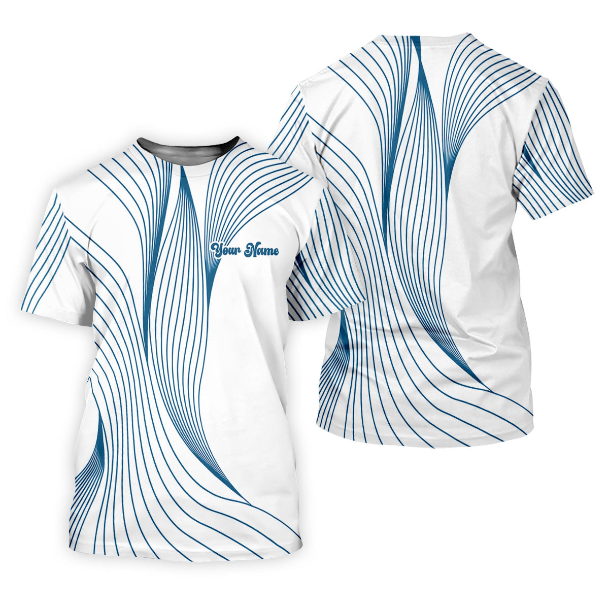 Geometric Line Wavy Line Blue And White Custom Name Golf Shirts For Men, Men's Golf Shirt, Polo ShirtFor Men