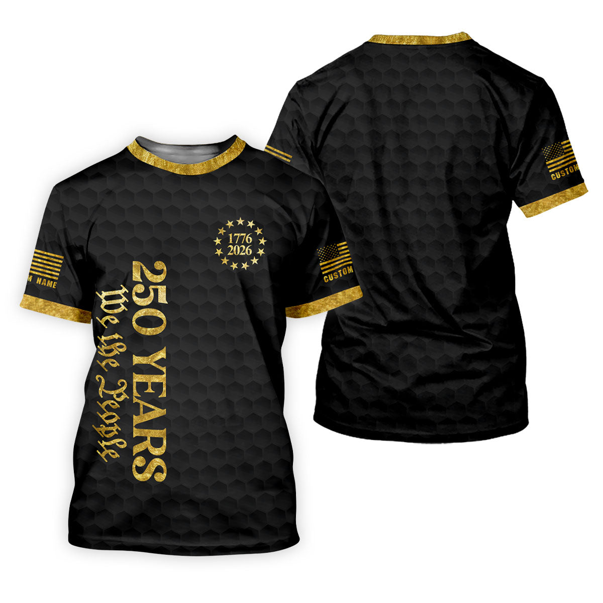 We The People 250 Years Gold Textured Patriotic Golf Shirt, 4th Of July Golf Shirt For Women