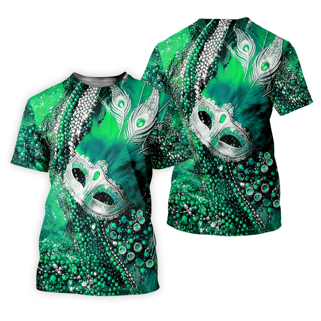Mardi Gras Masquerade Mask Feather Beads Green Golf Shirt, Women's Golf Tops, Ladies Golf Polos