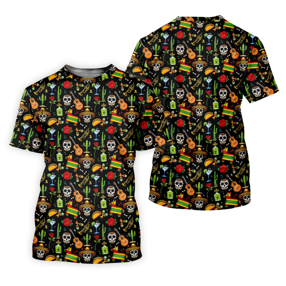 Decorated Skulls Party Items Cinco De Mayo Celebration Fiesta Themed Black Golf Shirts For Men