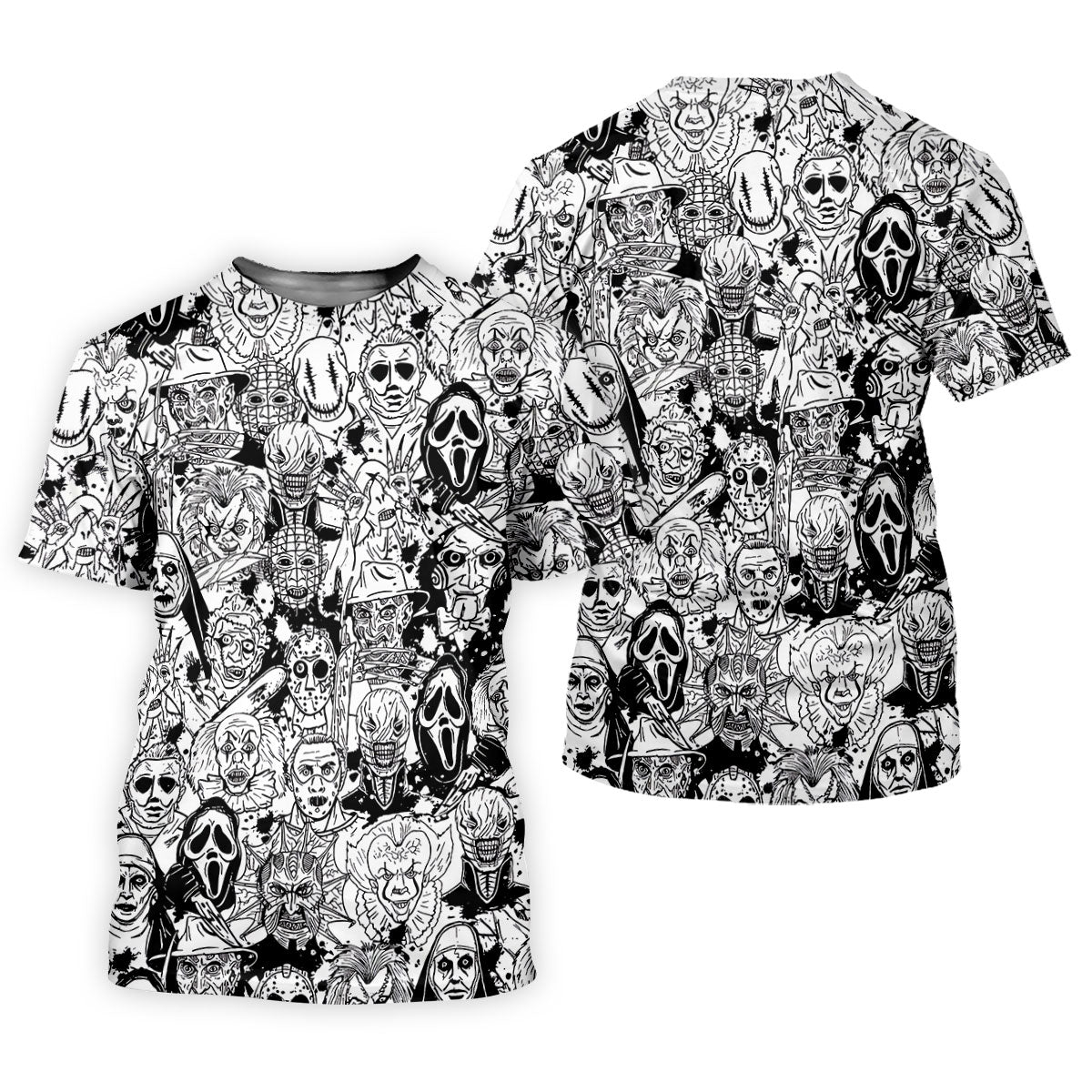 Black White Horror Character Sketch Golf Shirt, Women’s Golf Polo, Halloween Golf Shirt