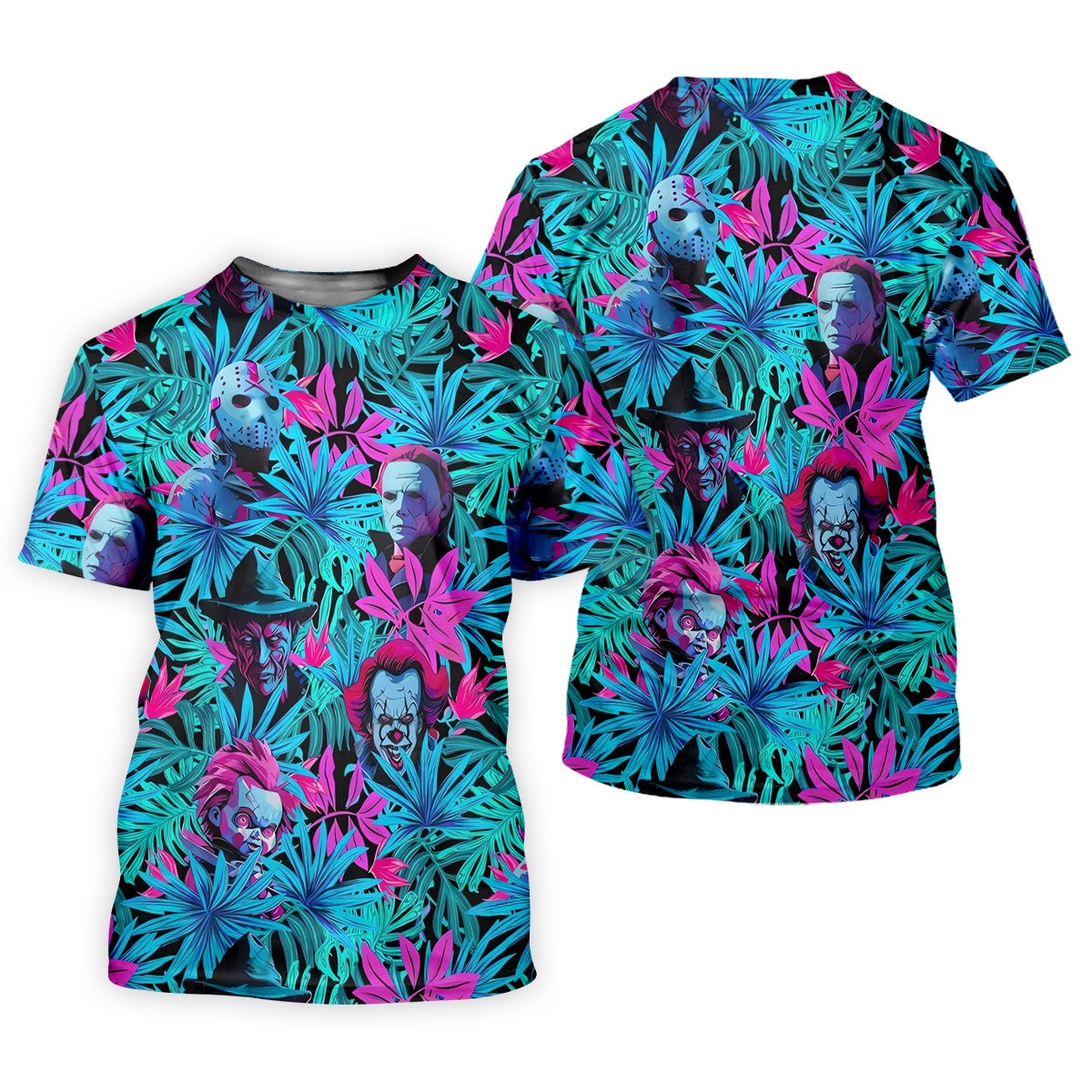 Neon Halloween Horror Character Hawaiian Golf Shirt, Women's Golf Polo, Printed Golf Shirt