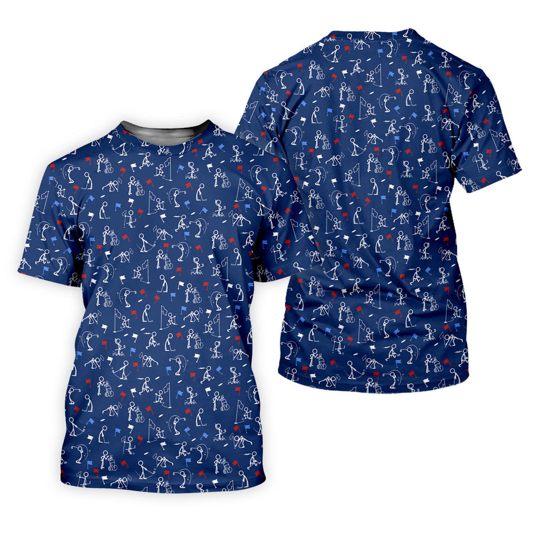 Funny Stick Figure Golf Pose Red White Blue Patriotic Golf Shirt, 250th Anniversary Golf Shirts For Men