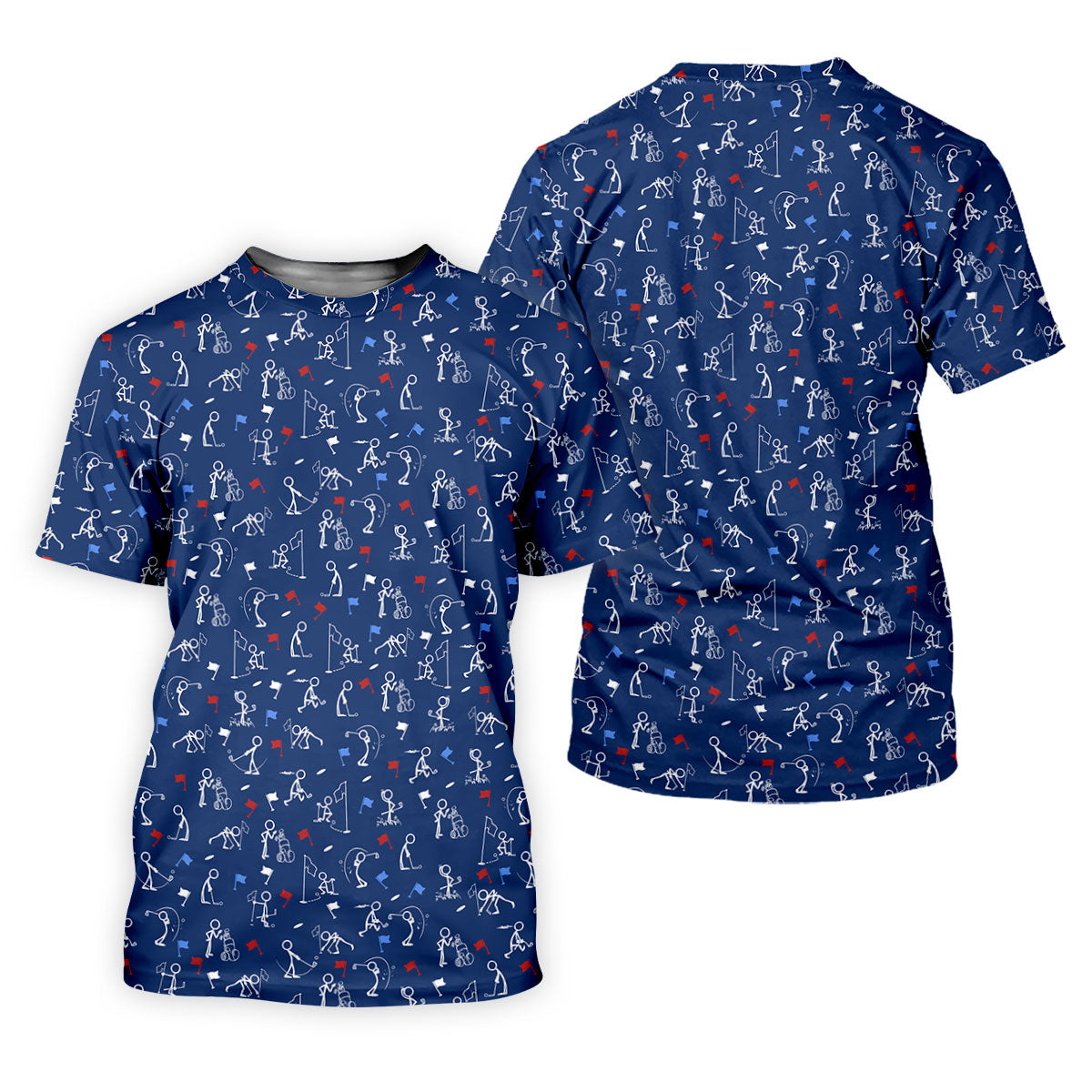 Funny Stick Figure Golf Pose Red White Blue Patriotic Golf Shirt, 250th Anniversary Golf Shirts For Men