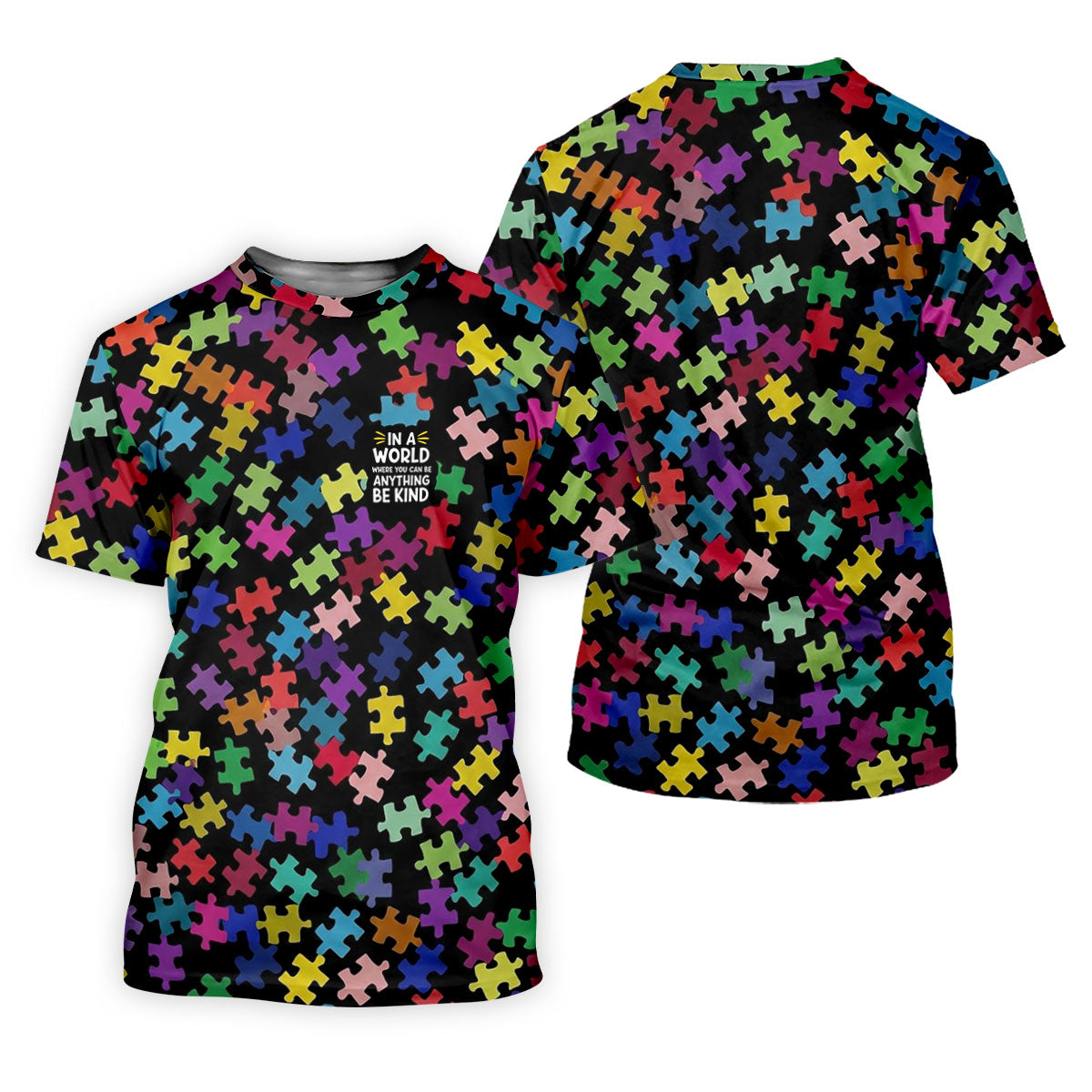 In A World Where You Can Be Anything Be Kind Autism Awareness Puzzle Pattern Men's Golf Shirt, Polo Shirt Men
