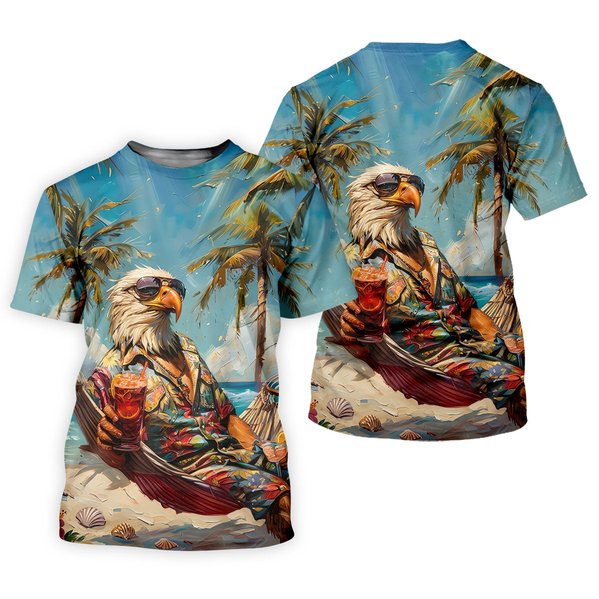 Cool Bald Eagle Tropical Vacation Hawaiian Golf Shirt, Vibrant Color Golf Shirts For Men