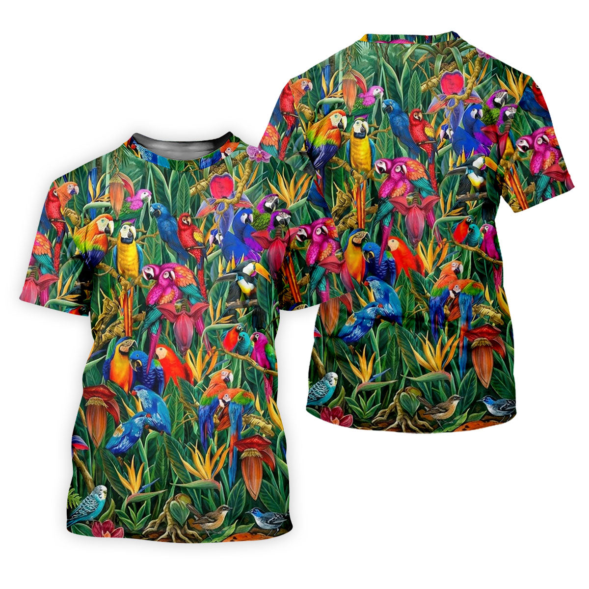 Tropical Colorful Parrots Rainforest Bird Print Golf Polo, Hawaiian Golf Shirt, Printed Golf Shirts