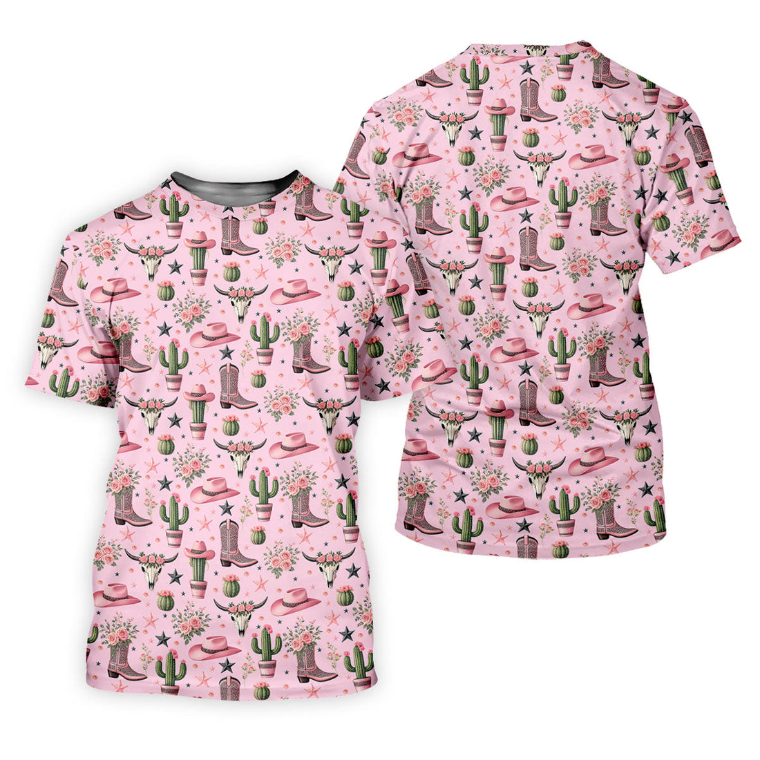 Pink Western Boots Roses Cactus Pattern Hawaiian Golf Shirt, Printed Golf Shirts, Mens Golf Apparel
