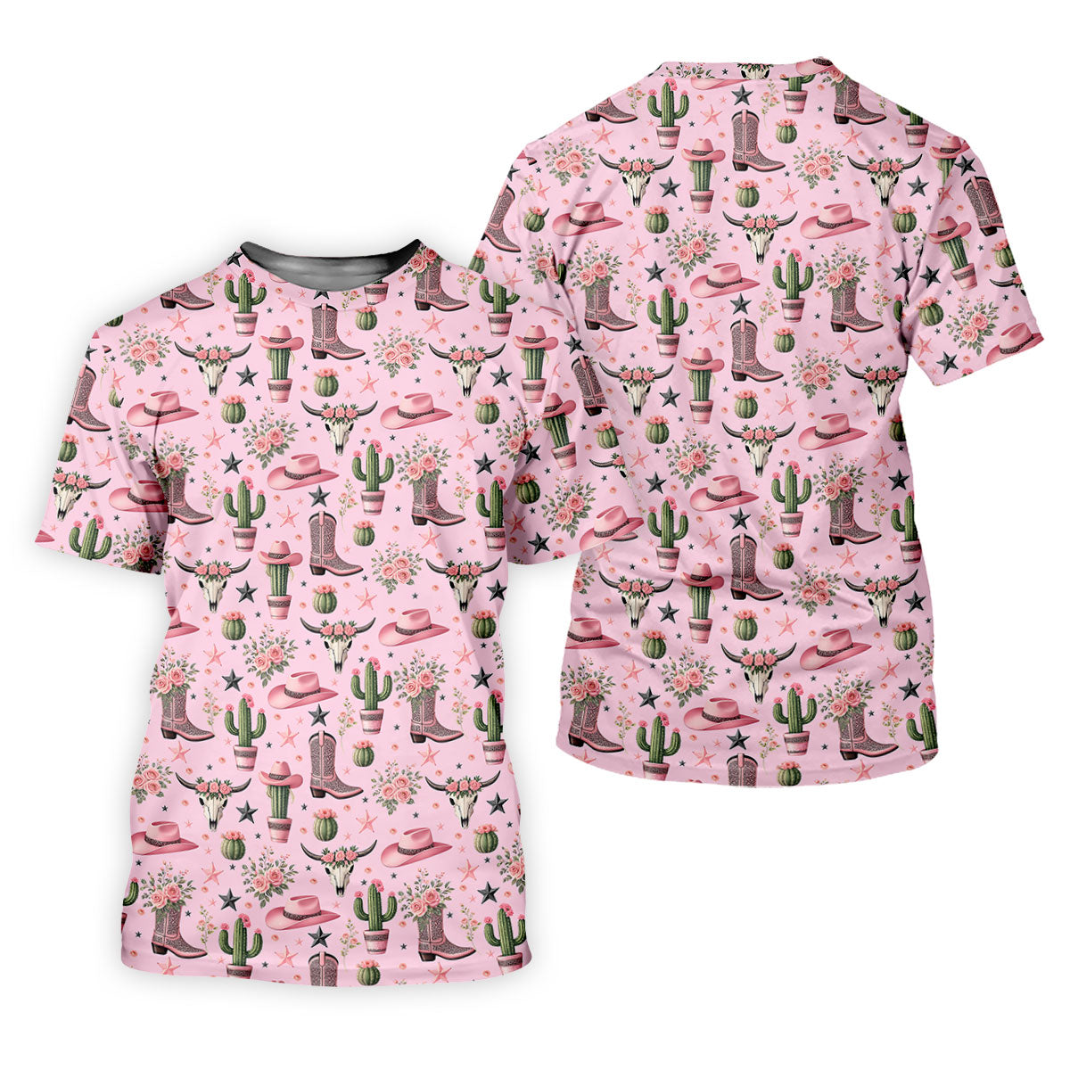 Pink Western Boots Roses Cactus Pattern Hawaiian Golf Shirt, Printed Golf Shirts, Mens Golf Apparel