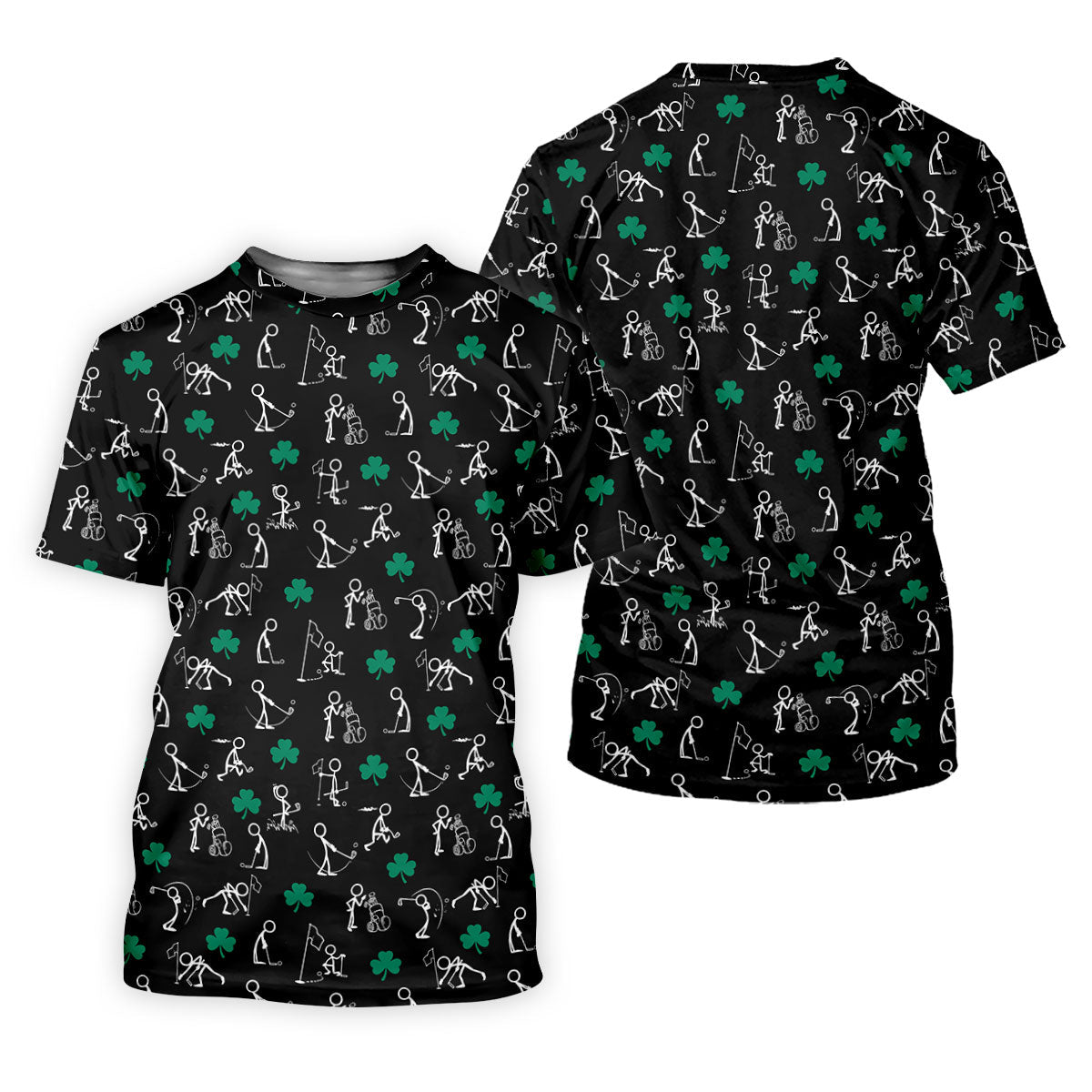 Stick Figure Golf Pose St Patrick's Day Shamrock Black Golf Shirt, Women's Golf Tops, Ladies Golf Polos