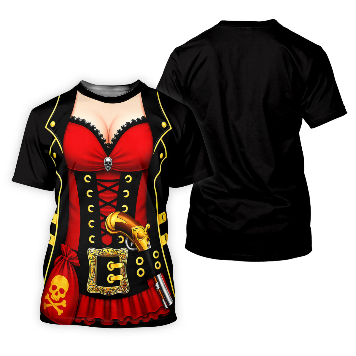 Red Corset Pirate Costume Skull Belt Golf Shirt, Women’s Golf Polo, Ladies Golf Tops, Printed Golf Shirt