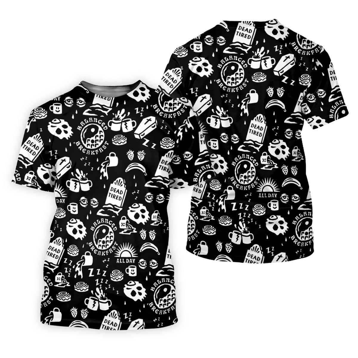 Dead Tired Coffee Breakfast Pattern Golf Shirt, Women's Golf Tops, Golf Shirts For Women