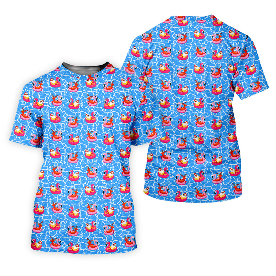 Santa Flamingo Pool Float Christmas Golf Shirt, Women's Golf Tops, Hawaiian Golf Shirt, Printed Golf Shirt