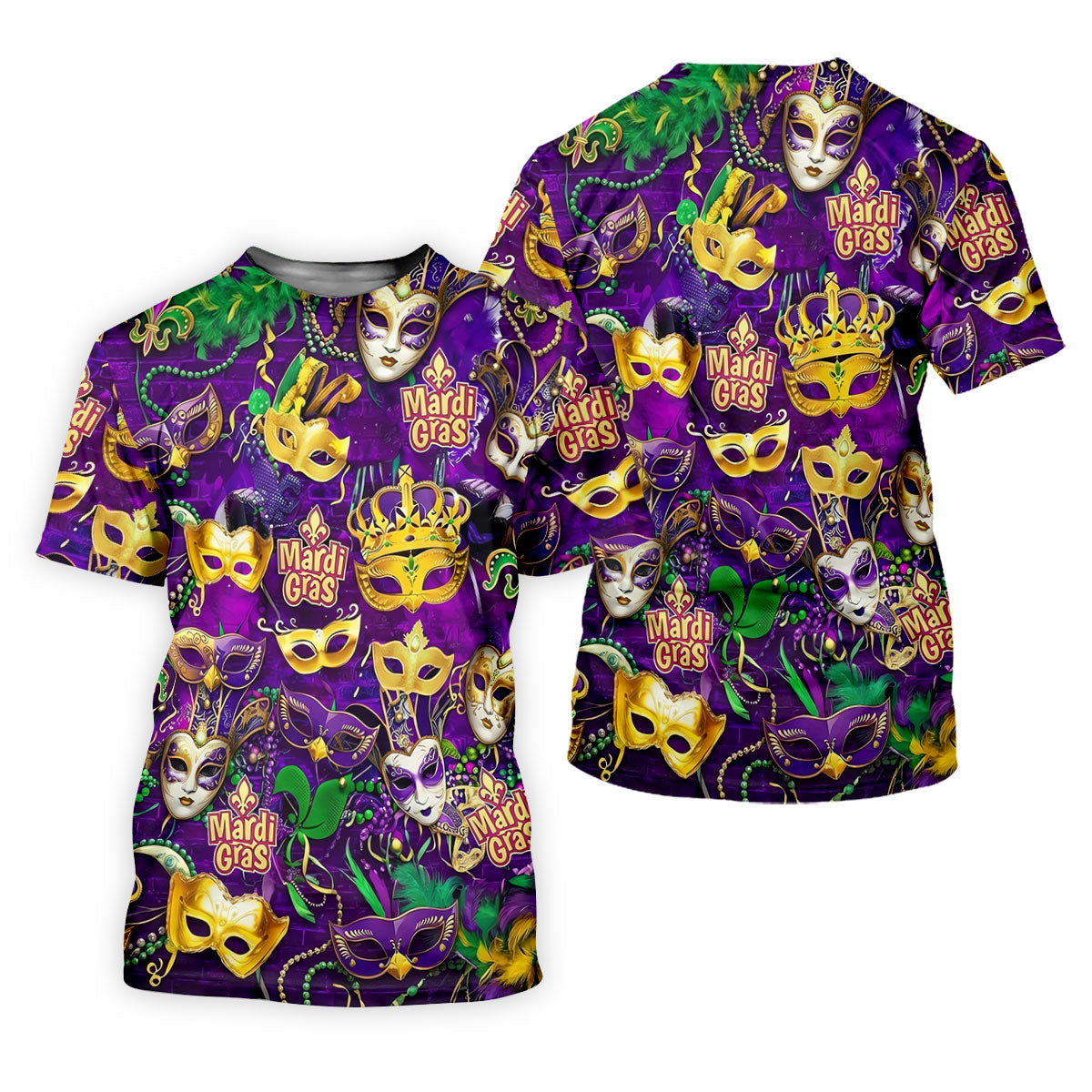 Purple Green Gold Festival Mask Mardi Gras Golf Shirt, Golf Tops For Men, Golf Shirts For Men