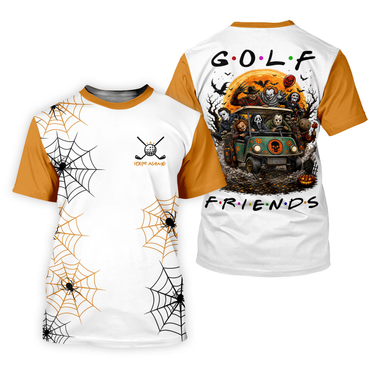Custom Name Halloween Horror Character Golf Shirt, Golf Shirts For Women, Printed Golf Shirt