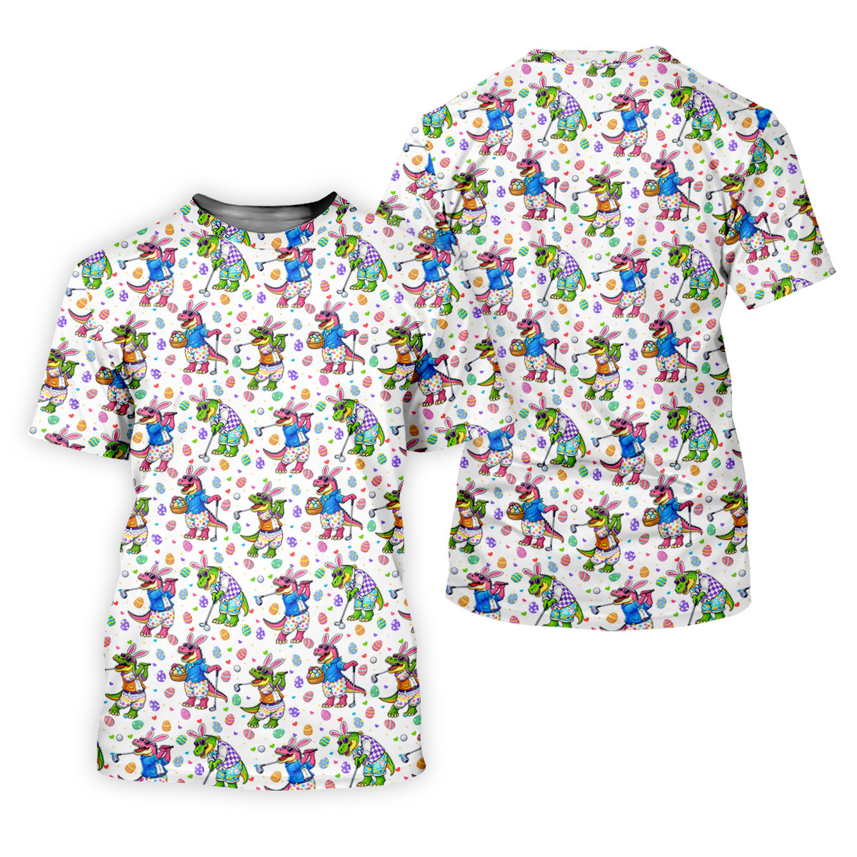 Easter Dinosaur Gradient Pattern Men's Funny Golf Shirts, Golf Shirts For Men, Polo ShirtFor Men