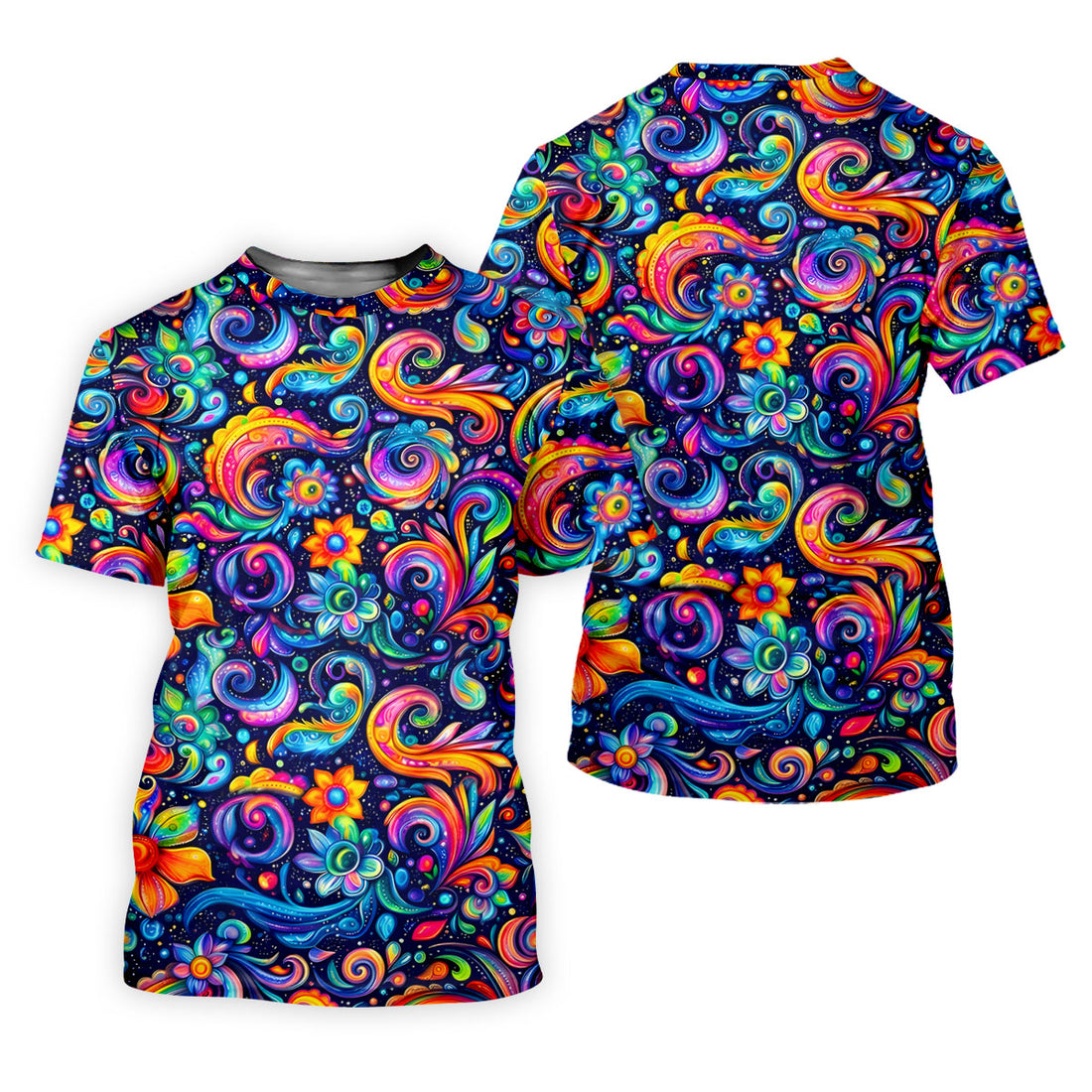 Colorful Psychedelic Swirl Floral Hawaiian Golf Shirt, Mens Golf Shirts, Golf Apparel For Men