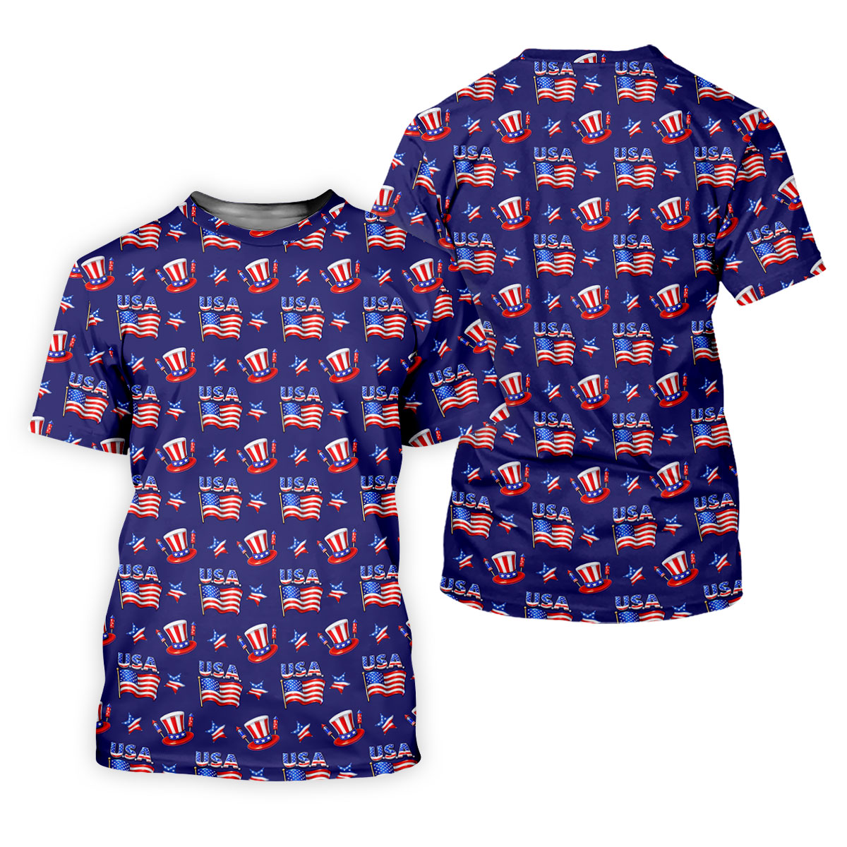 Waving Flags Uncle Sam Hats Seamless Pattern 250th Anniversary Golf Shirt For Women, Patriotic Golf Shirt