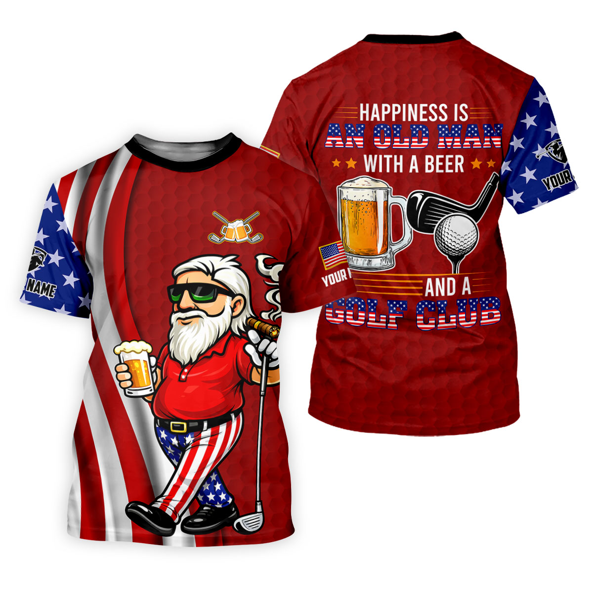 Happiness Is An Old Man With A Beer Funny 4th Of July Red Golf Shirt, 250th Anniversary Golf Shirts For Men