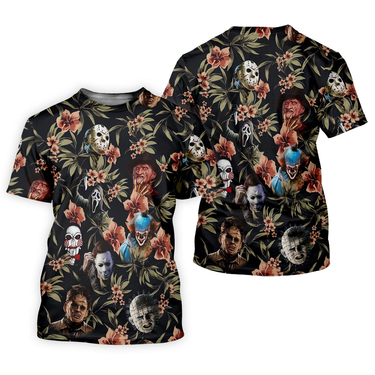 Dark Floral Horror Character Halloween Golf Shirt, Mens Golf Polo, Hawaiian Golf Shirt