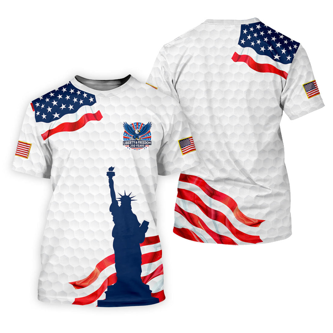 Liberty And Freedom 250 Years Golf Ball Pattern Patriotic Golf Shirt, 4th Of July Polo Shirtor Men