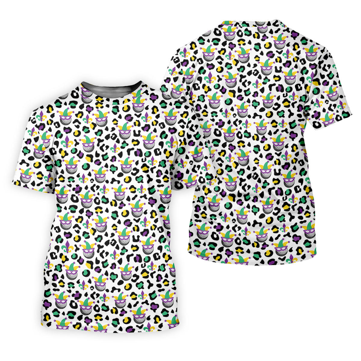 Mardi Gras Mask Leopard Spots Funny Golf Ball Golf Tops For Men, Polo ShirtFor Men, Golf Shirts For Men