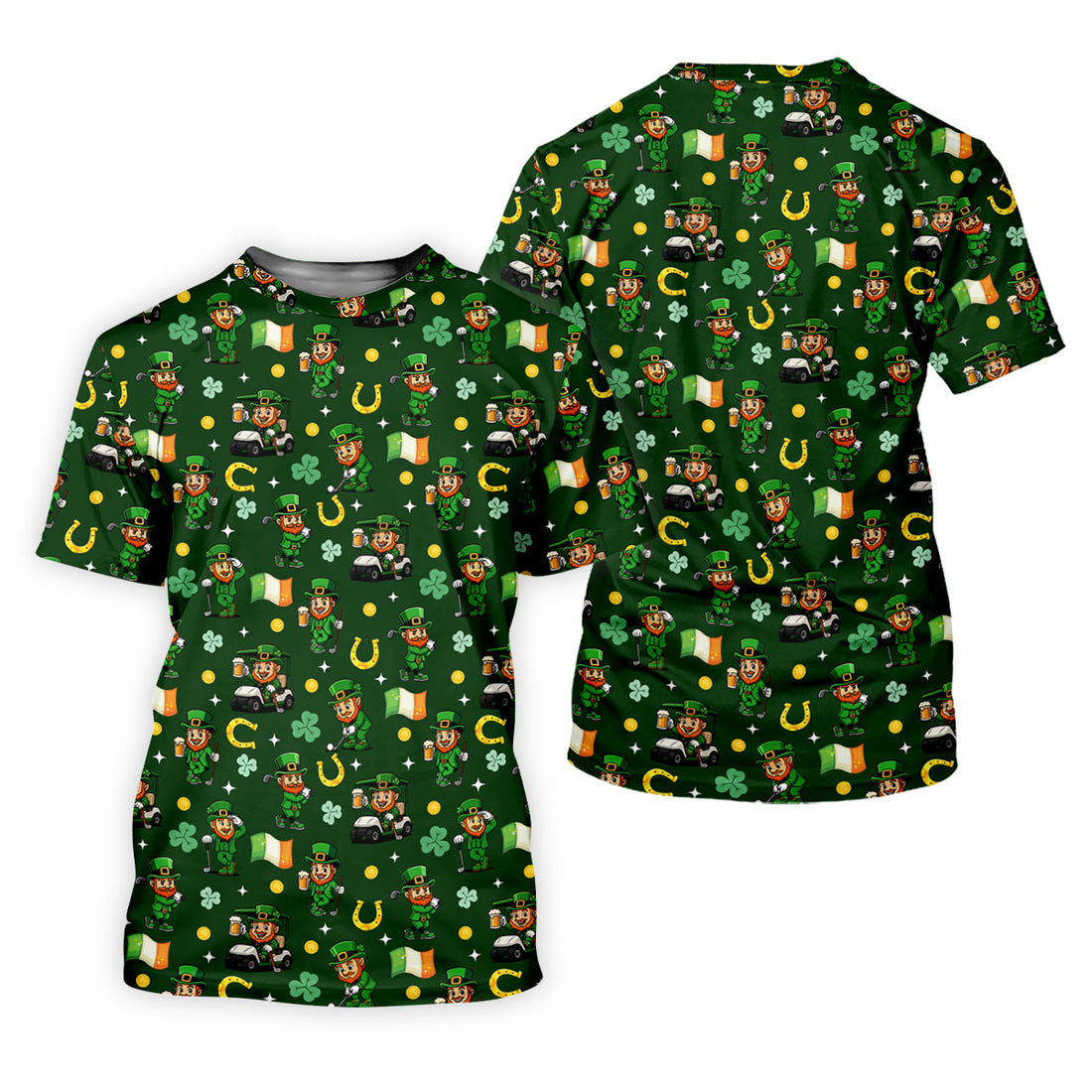 St Patrick's Day Leprechaun Golf Pose Irish Flags Shamrock Golf Shirt, Women's Golf Shirts, Ladies Golf Polos
