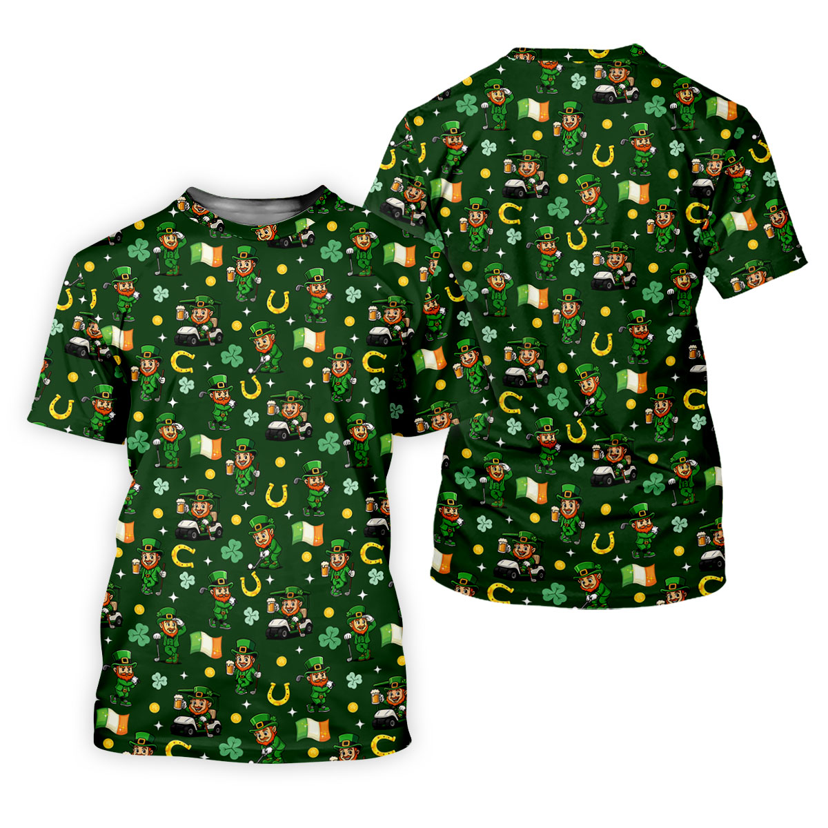 St Patrick's Day Leprechaun Golf Pose Irish Flags Shamrock Golf Shirt, Women's Golf Shirts, Ladies Golf Polos
