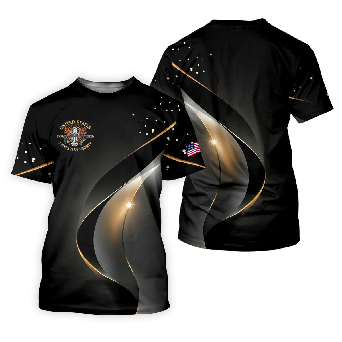 US 250 Years Of Liberty American Flag And Bald Eagle Black Golf Shirt, Patriotic 4th Of July Golf Shirts For Men