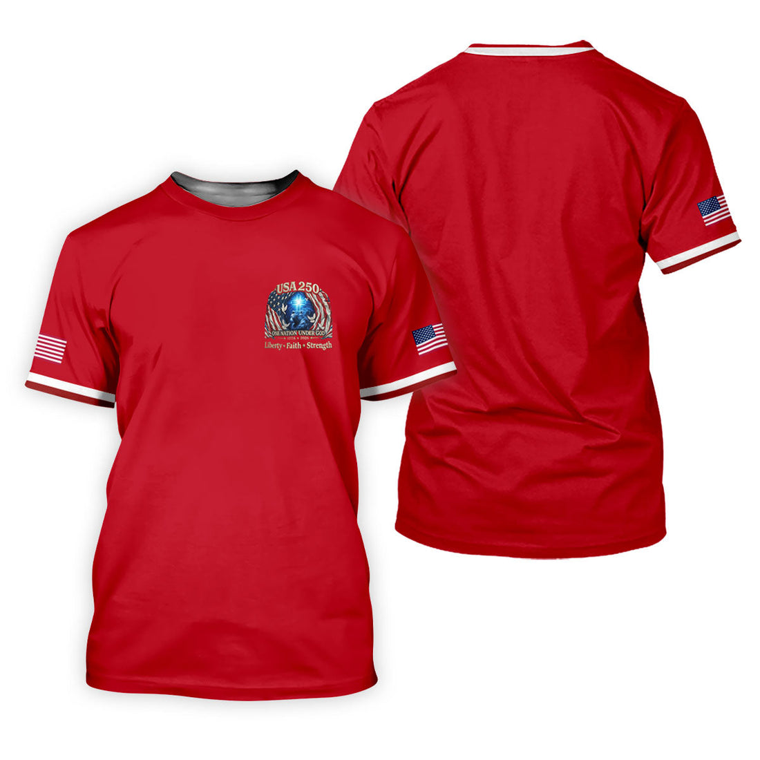 One Nation Under God Faith Cross USA 250 Logo Red Golf Shirt, 4th Of July Golf Shirts For Men