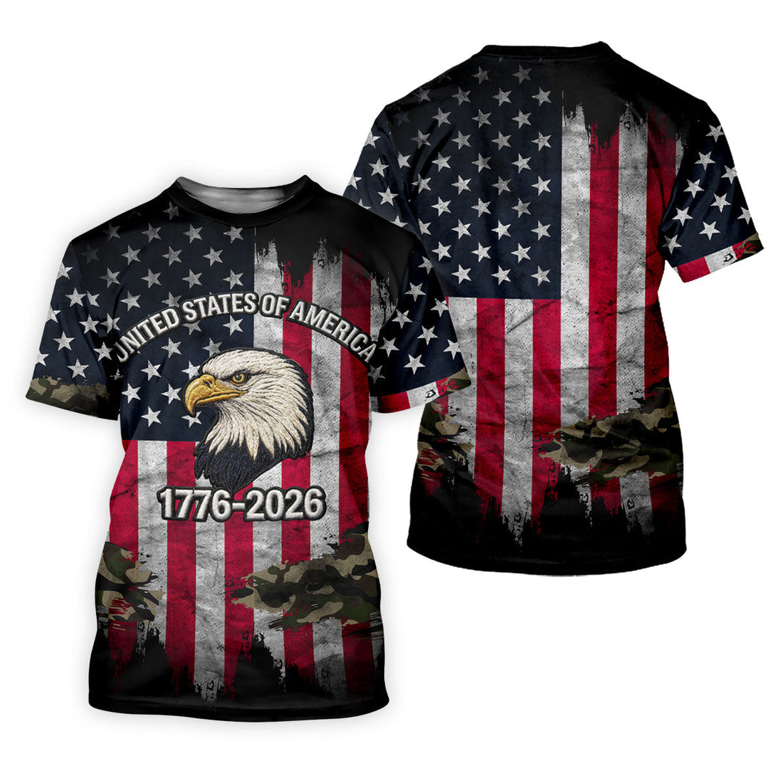 USA Bald Eagle 250 Years Camo American Flag Golf Shirt, Patriotic 4th Of July Golf Shirts For Men