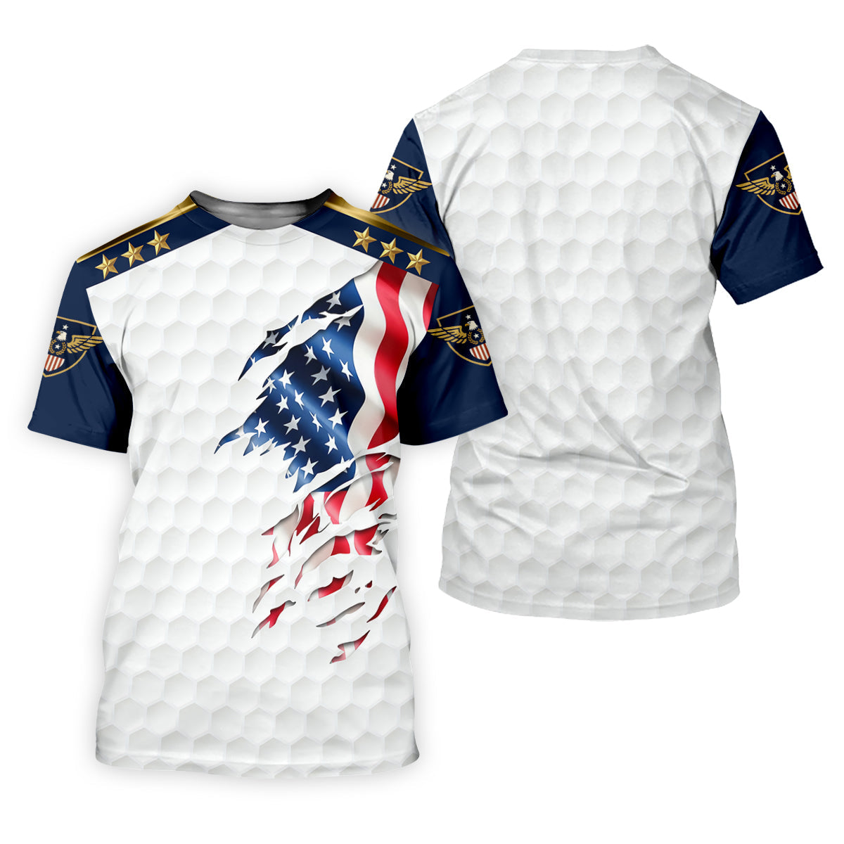 Rugged American Flag With Golf Ball Pattern 4th Of July Golf Tops For Men, 250th Anniversary Patriotic Golf Shirt