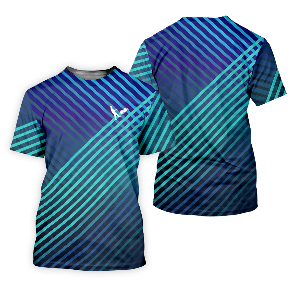 Teal And Purple Striped Pattern Golf Tops For Men, Performance Golf Shirt, Polo Shirt Men