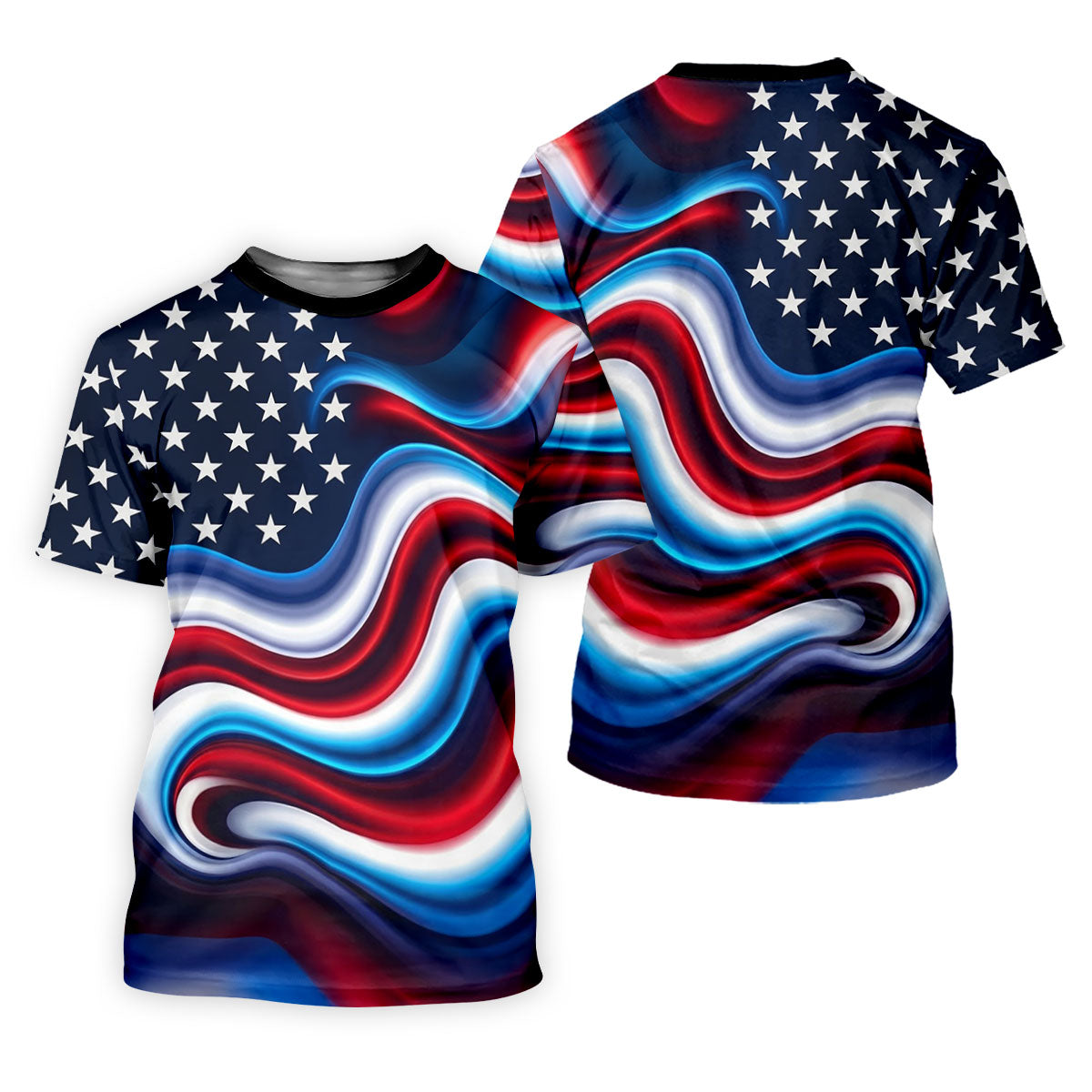 Star Pattern Red White Blue Wavy Stripes 250th Anniversary, Patriotic 4th Of July Golf Shirts For Men