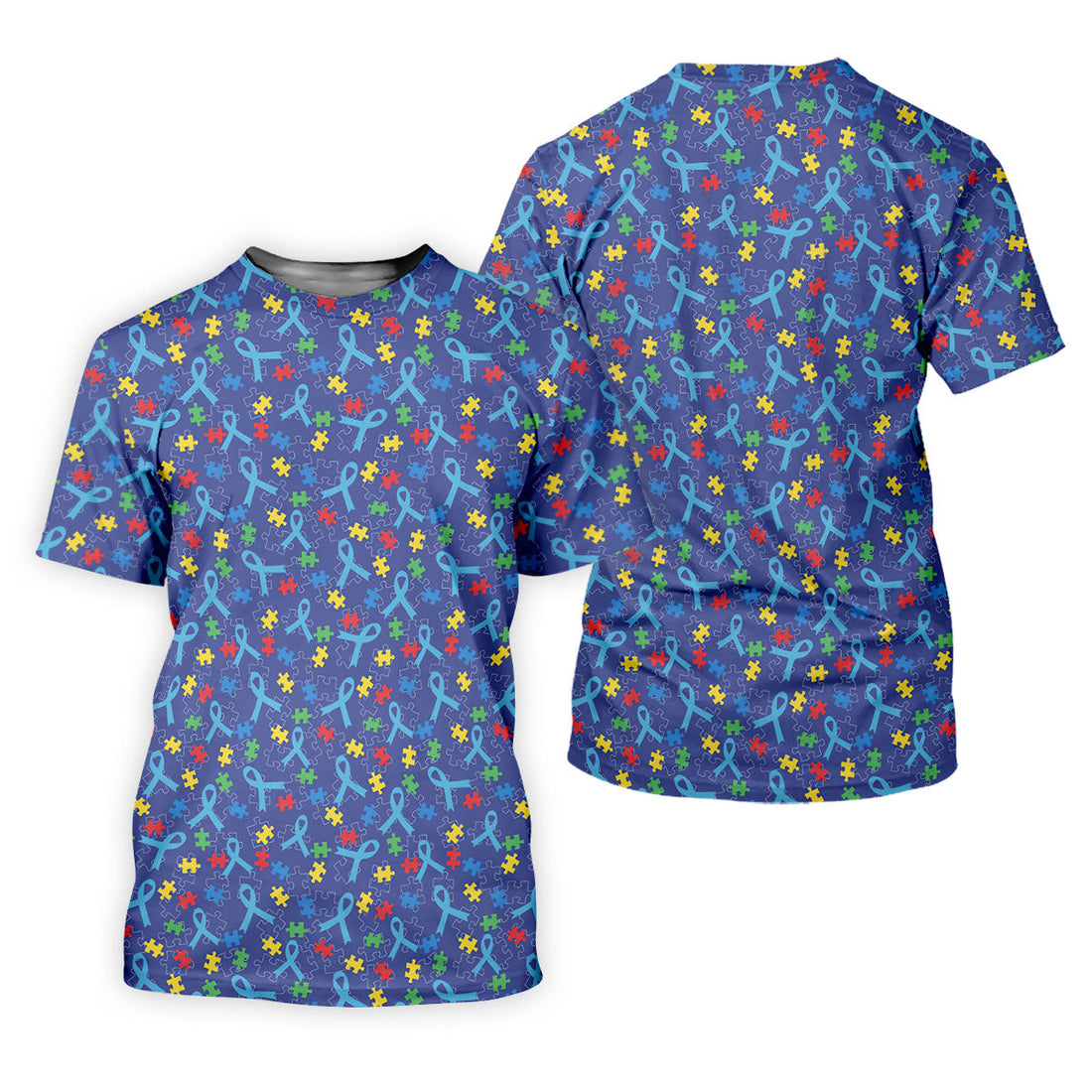 Autism Puzzle Ribbon Pattern Golf Tops For Men, Autism Awareness Color Polo ShirtFor Men, Golf Shirts For Men